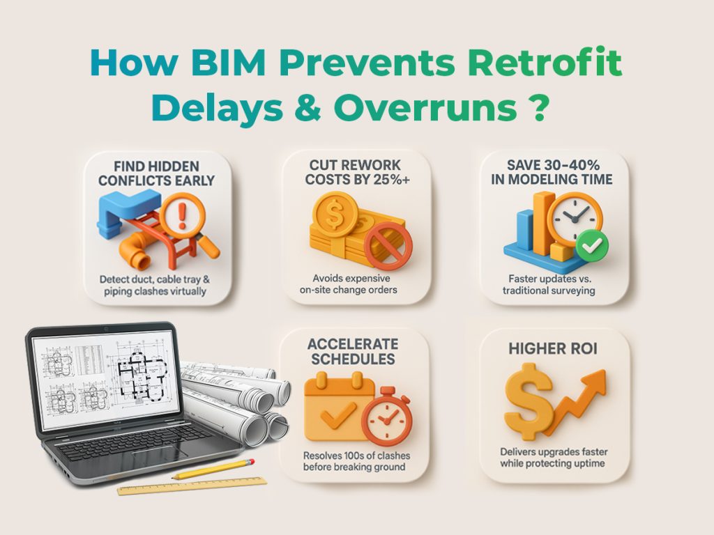 How BIM prevents retrofit delays and cost overruns through accurate planning and coordination?