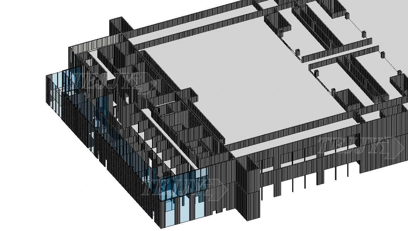 BIM model showing structural layout and interior partitions of a hyperscale data center
