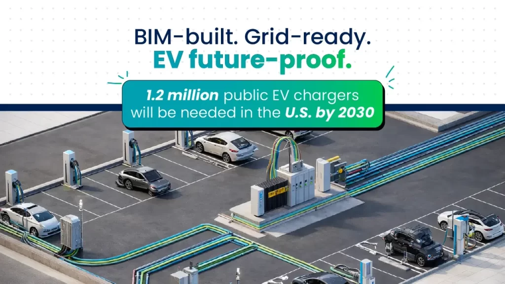 EV charging infrastructure with BIM-based power and utility coordination